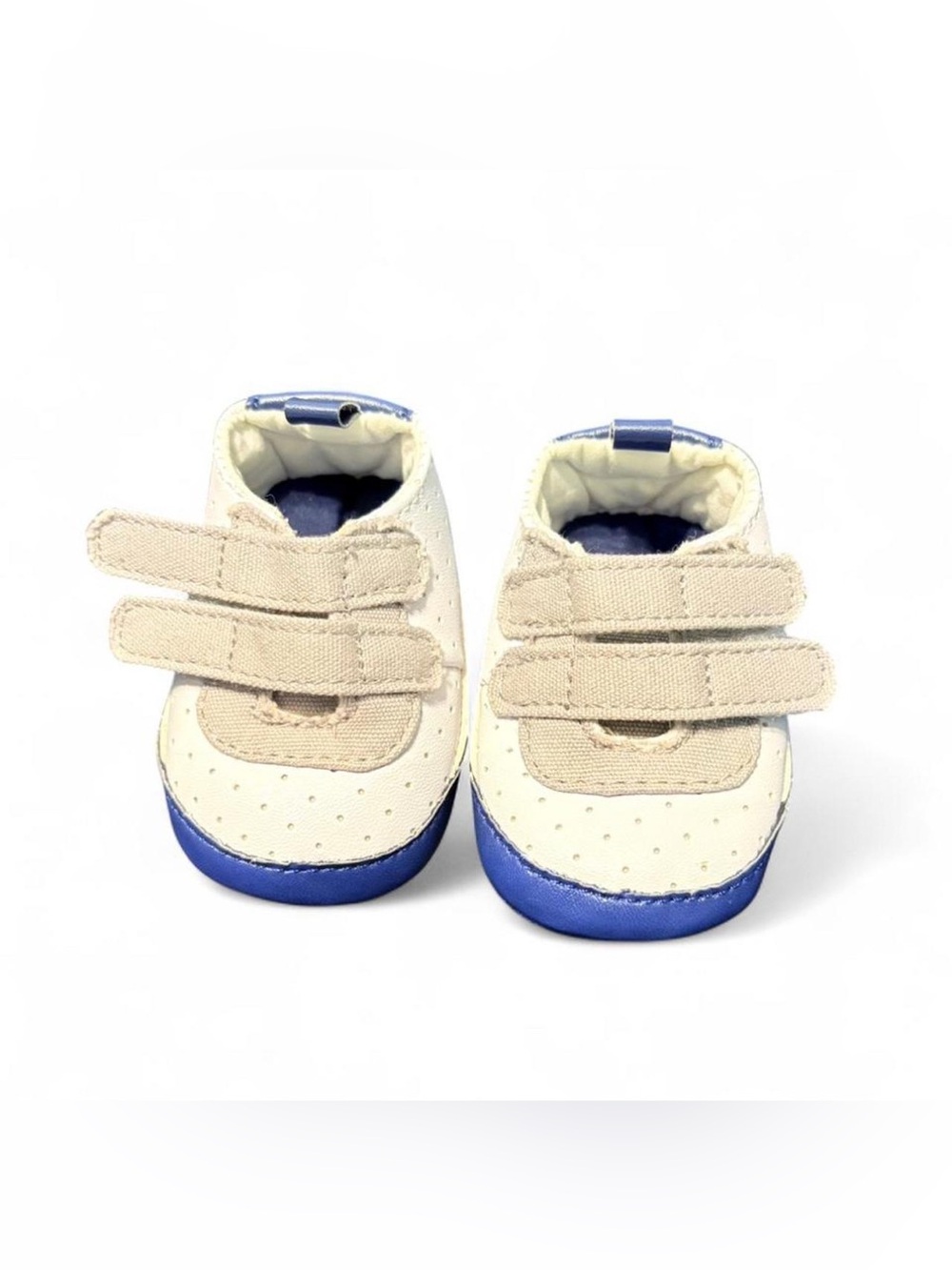 Child of Mine White and Blue Newborn Soft Sole Shoes